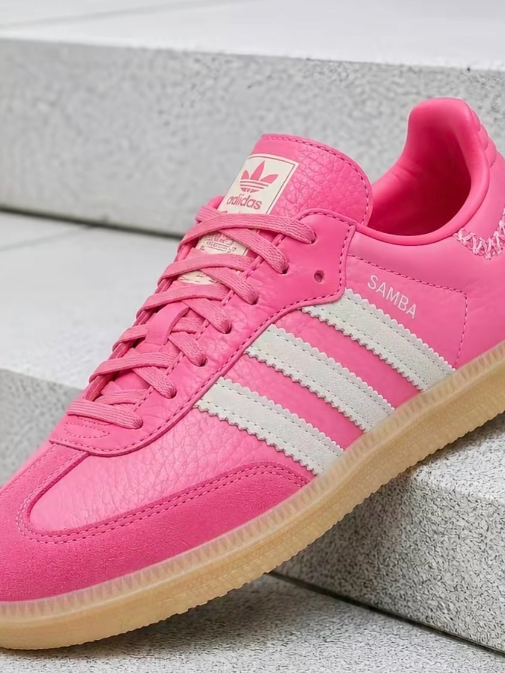 adidas Samba Women's Bright Pink Leather Sneakers with White Stripes